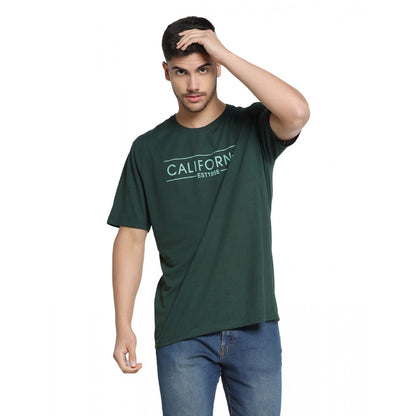 Men's Casual Half Sleeve Printed Cotton Blended Round Neck T-shirt (B.Green)