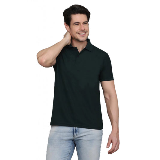 Men's Casual Half Sleeve Solid Cotton Blended Polo Neck T-shirt (Green)