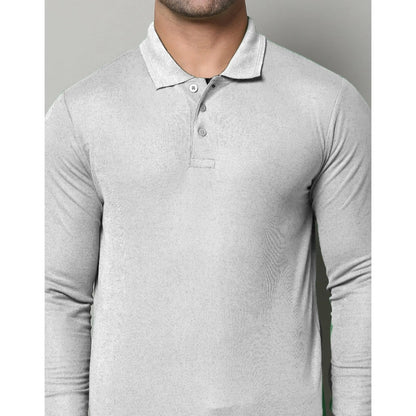 Men's Casual Full Sleeve Solid Cotton Blended Polo Neck T-shirt (L.Grey)