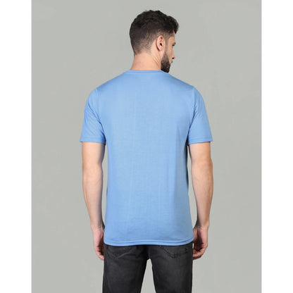 Men's Casual Half Sleeve Solid Cotton Blended Round Neck T-shirt (Sky)