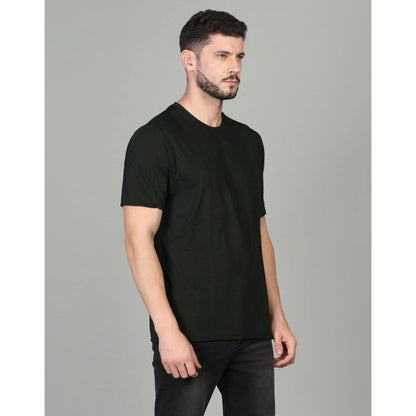 Men's Casual Half Sleeve Solid Cotton Blended Round Neck T-shirt (Green)