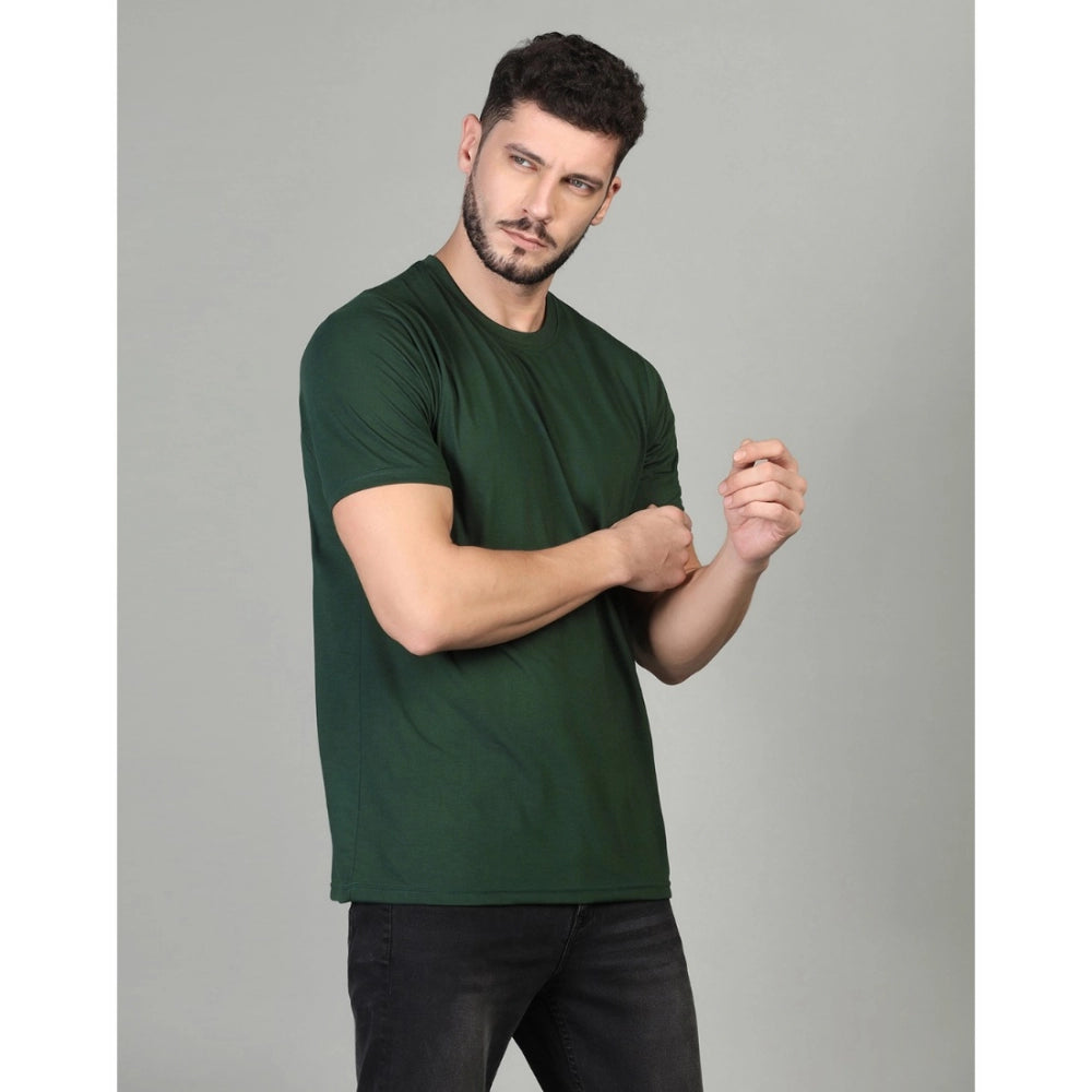 Men's Casual Half Sleeve Solid Cotton Blended Round Neck T-shirt (B.Green)