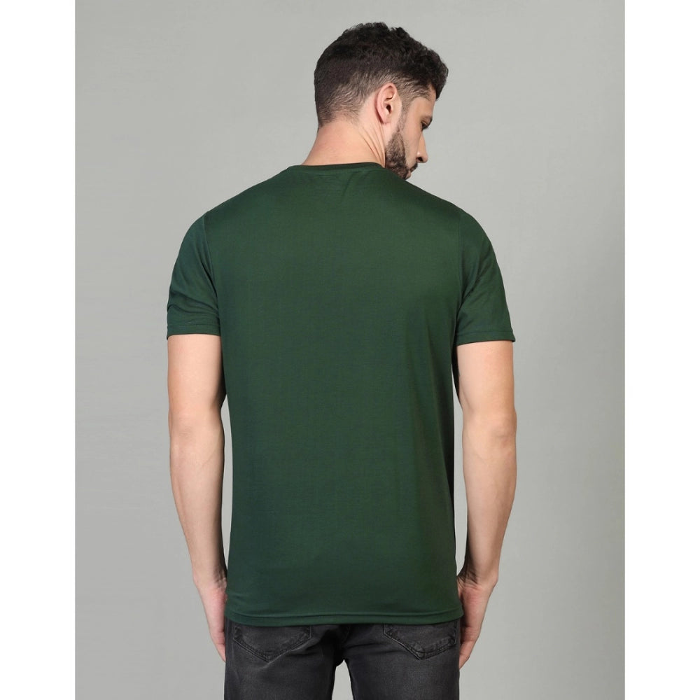 Men's Casual Half Sleeve Solid Cotton Blended Round Neck T-shirt (B.Green)