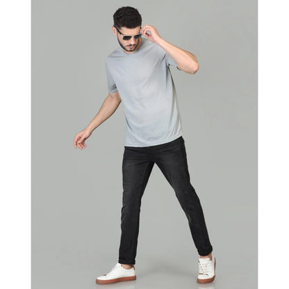 Men's Casual Half Sleeve Solid Cotton Blended Round Neck T-shirt (Grey)