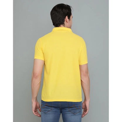 Men's Casual Half Sleeve Solid Cotton Blended Polo Neck T-shirt (Yellow)