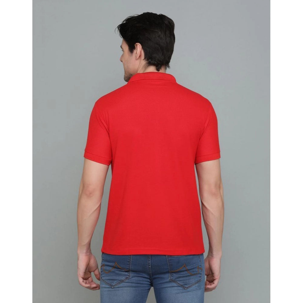 Men's Casual Half Sleeve Solid Cotton Blended Polo Neck T-shirt (Red)