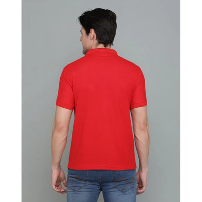 Men's Casual Half Sleeve Solid Cotton Blended Polo Neck T-shirt (Red)