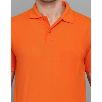 Men's Casual Half Sleeve Solid Cotton Blended Polo Neck T-shirt (Orange)