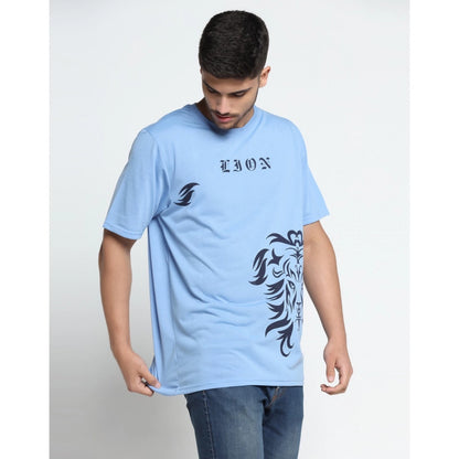 Men's Casual Half Sleeve Printed Cotton Blended Round Neck T-shirt (Sky)