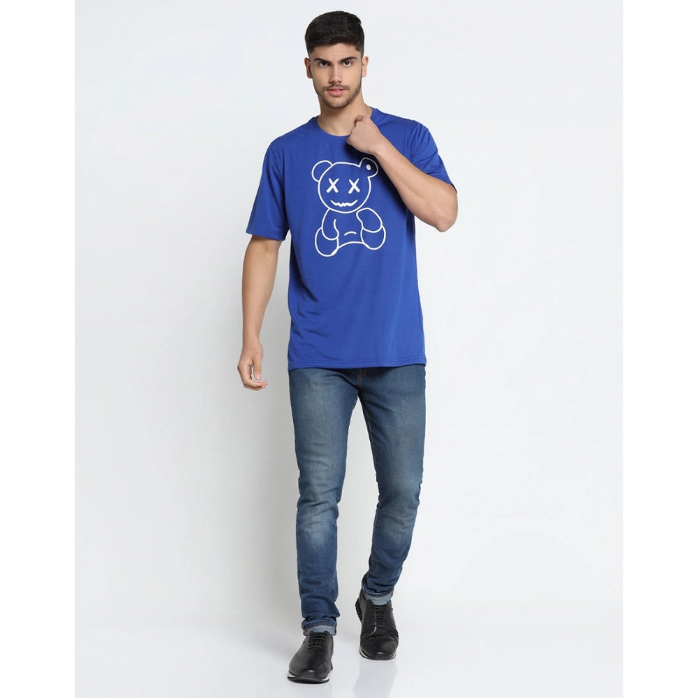 Men's Casual Half Sleeve Printed Cotton Blended Round Neck T-shirt (Royal)