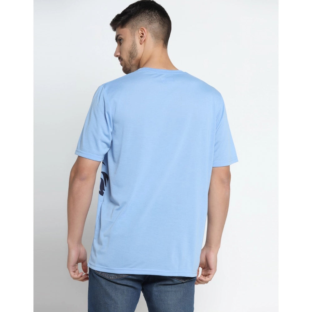 Men's Casual Half Sleeve Printed Cotton Blended Round Neck T-shirt (Sky)