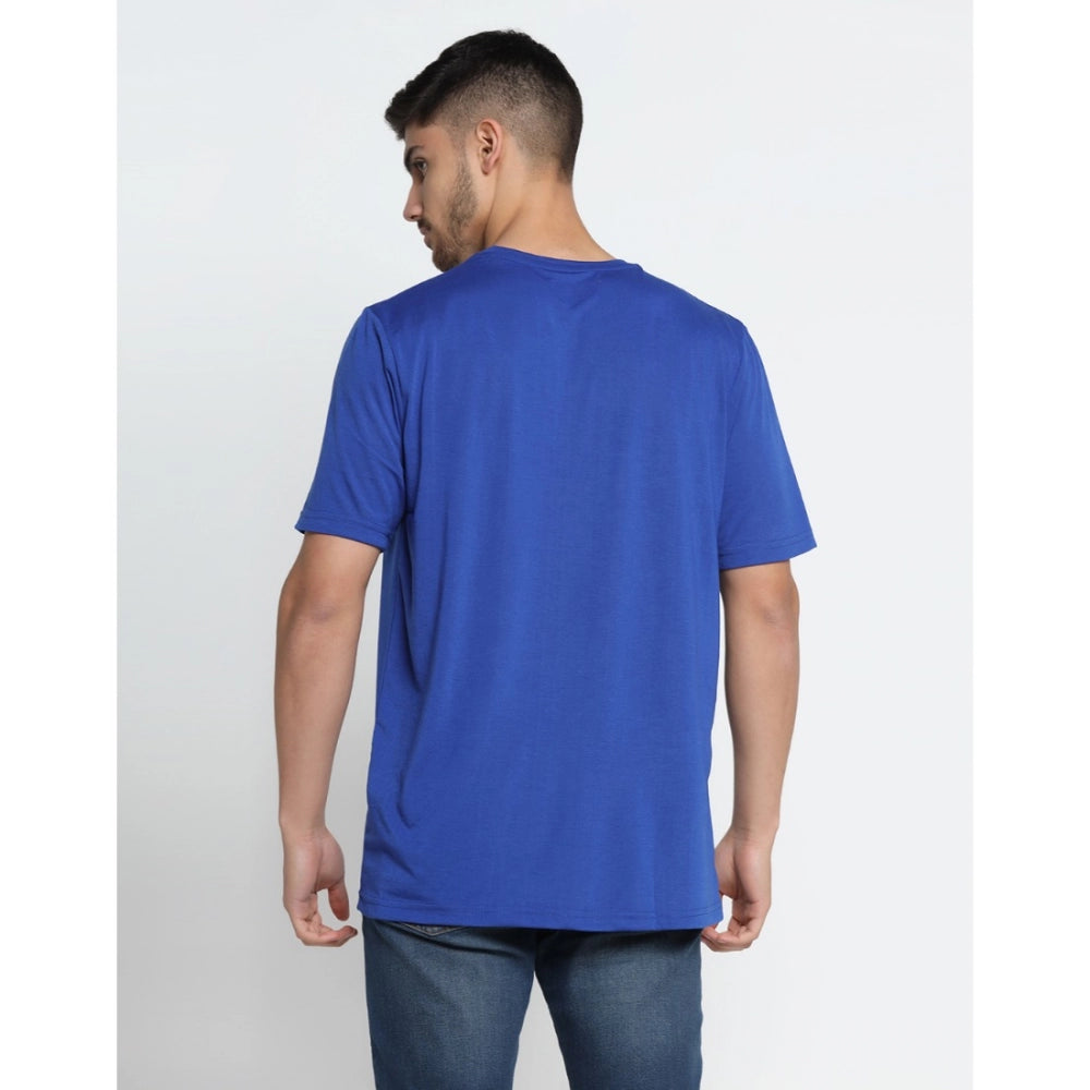 Men's Casual Half Sleeve Printed Cotton Blended Round Neck T-shirt (Royal)