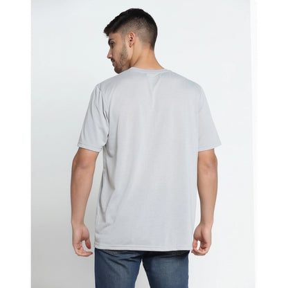 Men's Casual Half Sleeve Printed Cotton Blended Round Neck T-shirt (L.Grey)