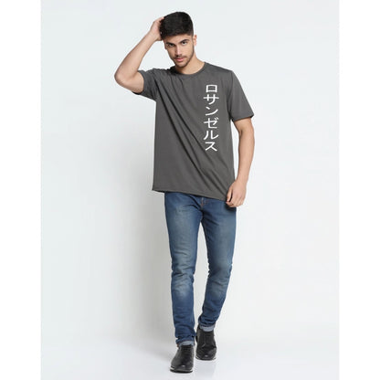 Men's Casual Half Sleeve Printed Cotton Blended Round Neck T-shirt (D.Grey)