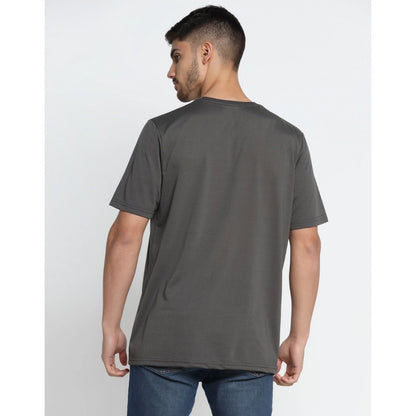 Men's Casual Half Sleeve Printed Cotton Blended Round Neck T-shirt (D.Grey)