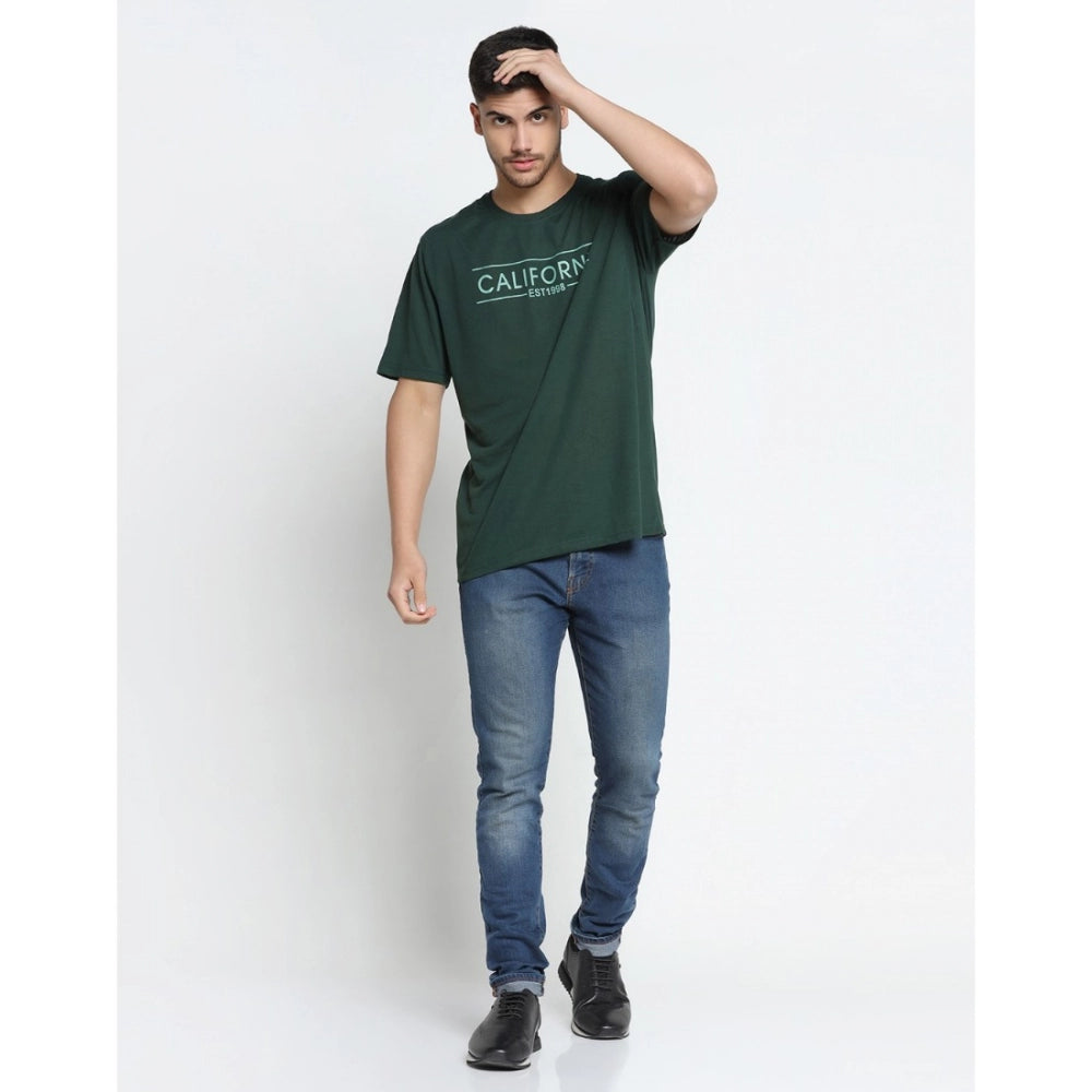 Men's Casual Half Sleeve Printed Cotton Blended Round Neck T-shirt (B.Green)