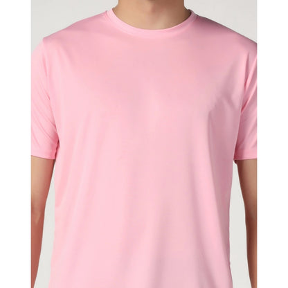 Men's Casual Half Sleeve Solid Polyester Round Neck T-shirt (Pink)