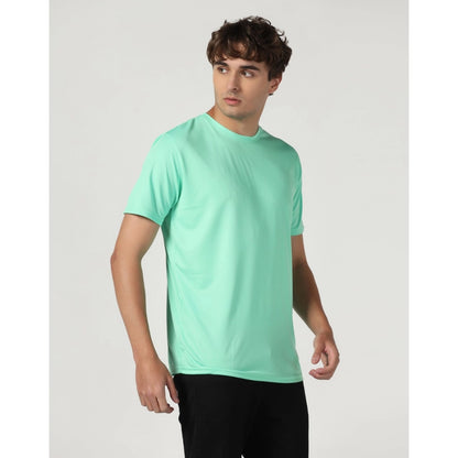 Men's Casual Half Sleeve Solid Polyester Round Neck T-shirt (Lgreen)