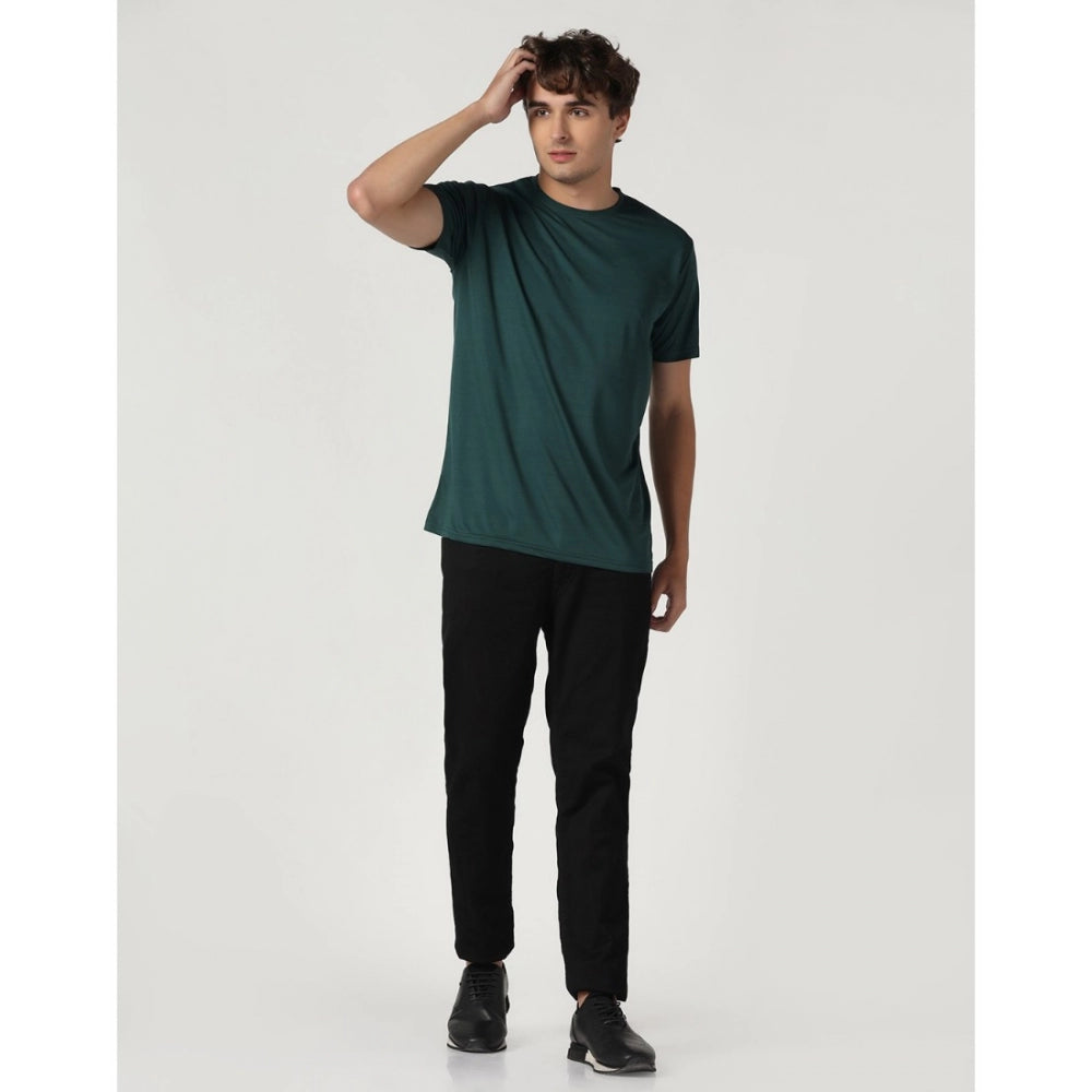 Men's Casual Half Sleeve Solid Polyester Round Neck T-shirt (Green)