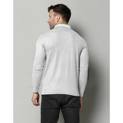 Men's Casual Full Sleeve Solid Cotton Blended Polo Neck T-shirt (L.Grey)