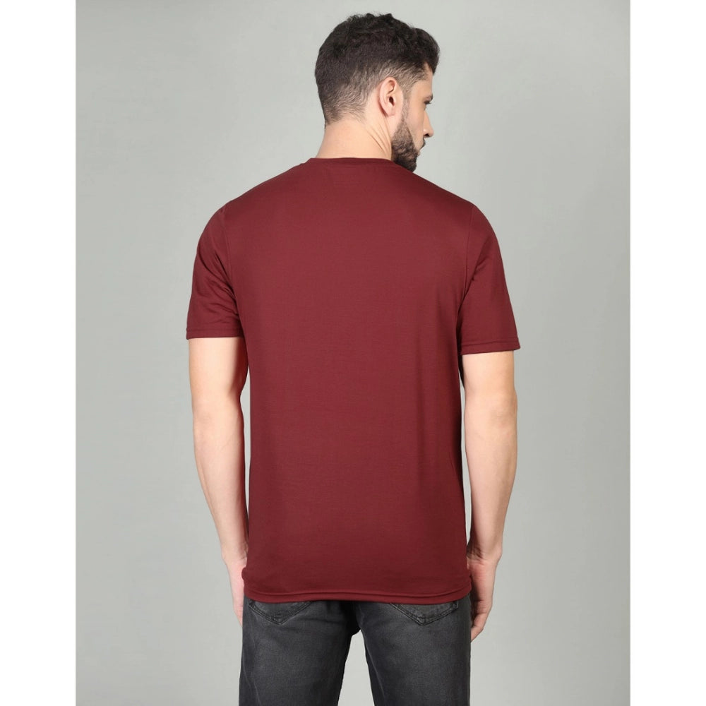 Men's Casual Half Sleeve Solid Cotton Blended Round Neck T-shirt (Maroon)