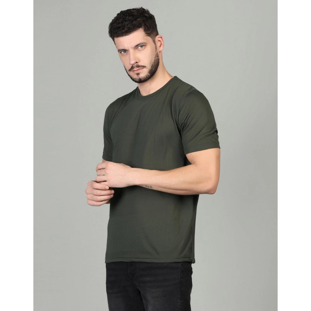 Men's Casual Half Sleeve Solid Cotton Blended Round Neck T-shirt (D.Grey)