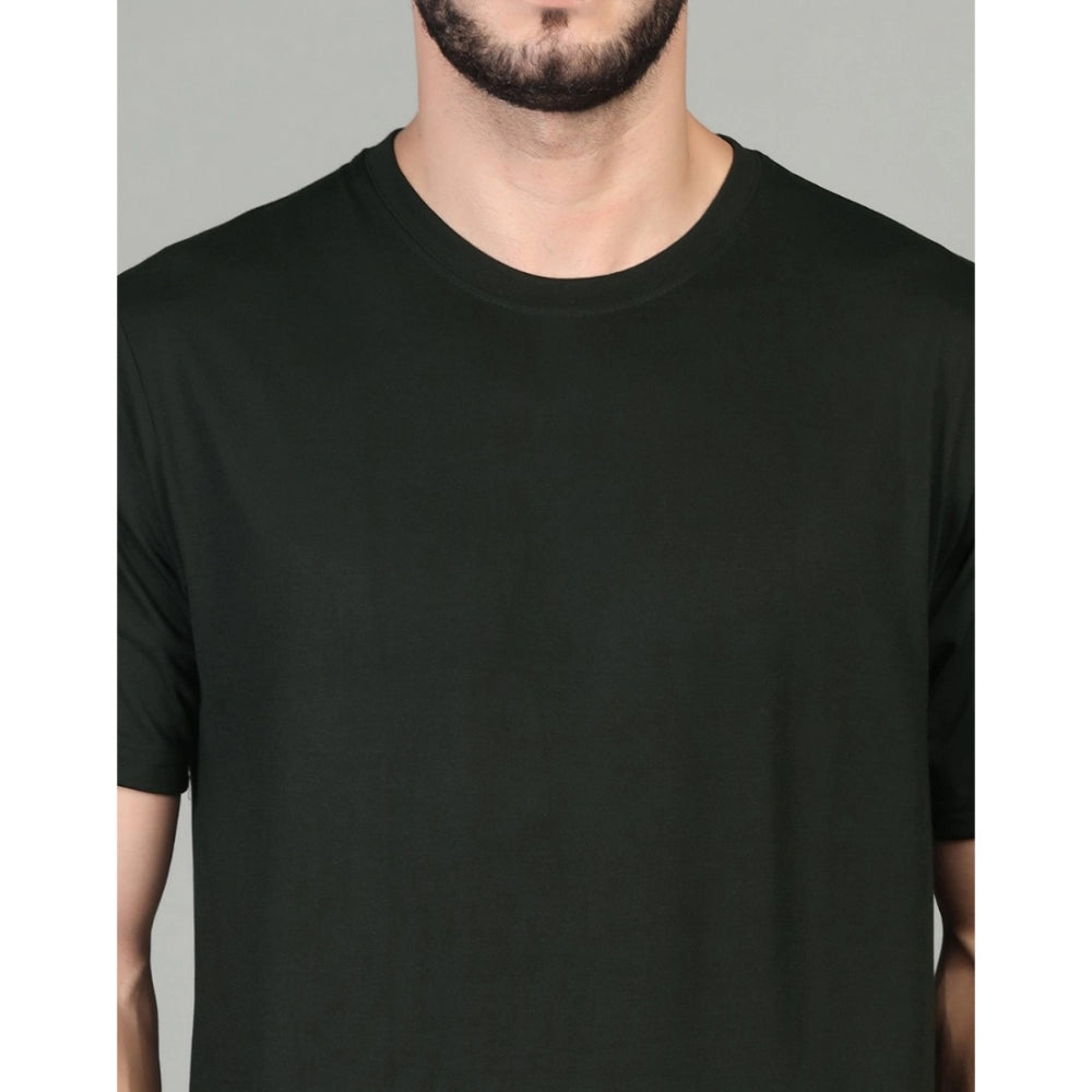 Men's Casual Half Sleeve Solid Cotton Blended Round Neck T-shirt (Green)