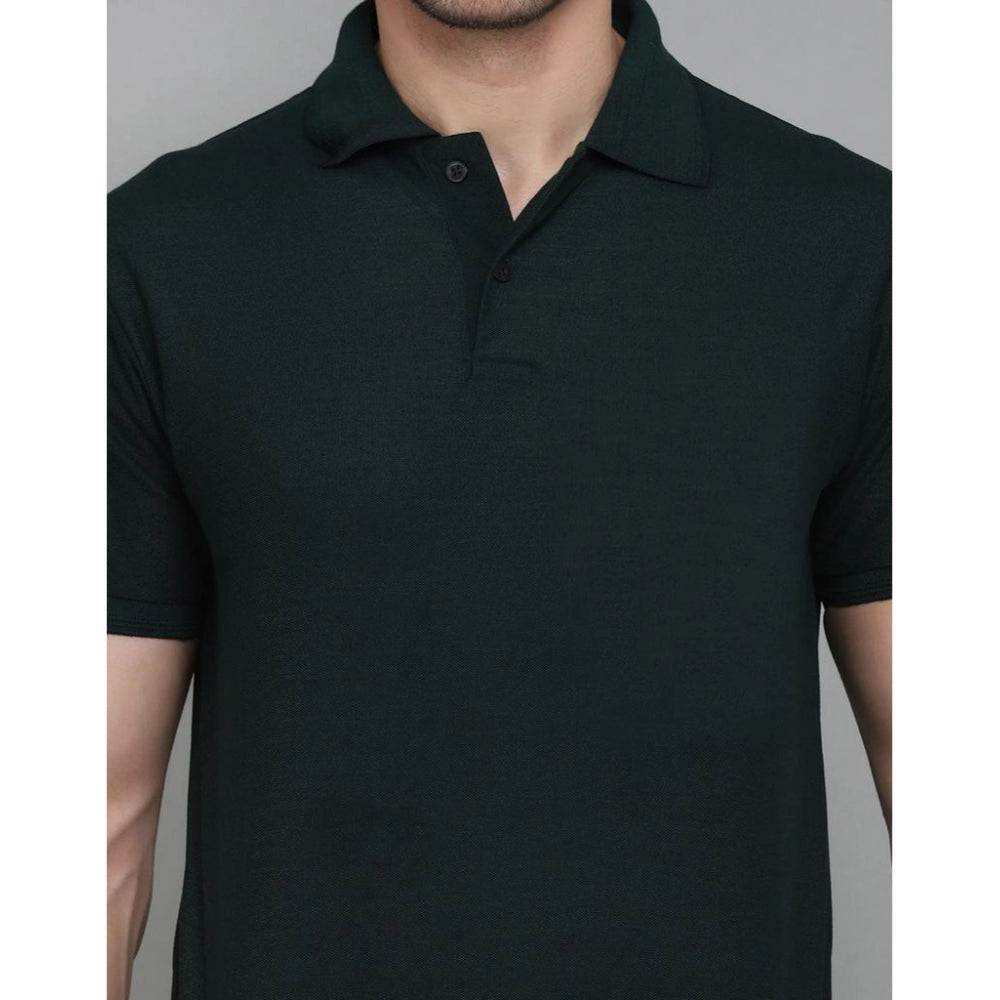 Men's Casual Half Sleeve Solid Cotton Blended Polo Neck T-shirt (Green)