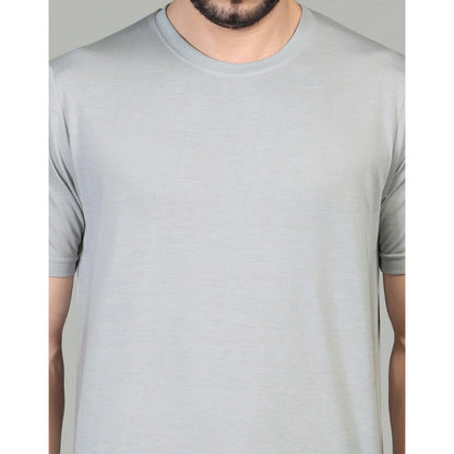 Men's Casual Half Sleeve Solid Cotton Blended Round Neck T-shirt (Grey)