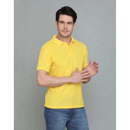 Men's Casual Half Sleeve Solid Cotton Blended Polo Neck T-shirt (Yellow)