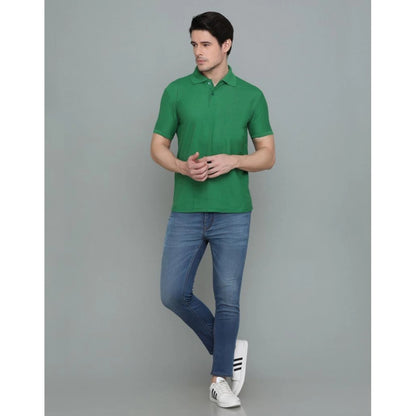 Men's Casual Half Sleeve Solid Cotton Blended Polo Neck T-shirt (Green)