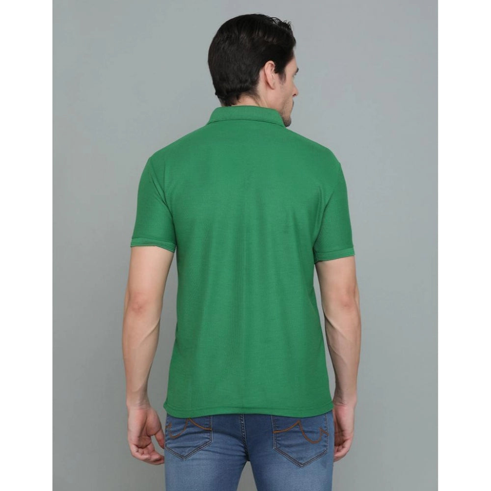 Men's Casual Half Sleeve Solid Cotton Blended Polo Neck T-shirt (Green)