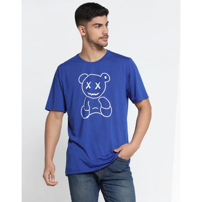 Men's Casual Half Sleeve Printed Cotton Blended Round Neck T-shirt (Royal)