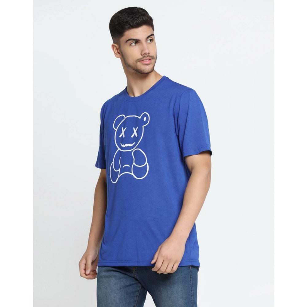 Men's Casual Half Sleeve Printed Cotton Blended Round Neck T-shirt (Royal)