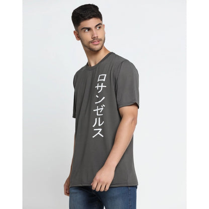 Men's Casual Half Sleeve Printed Cotton Blended Round Neck T-shirt (D.Grey)