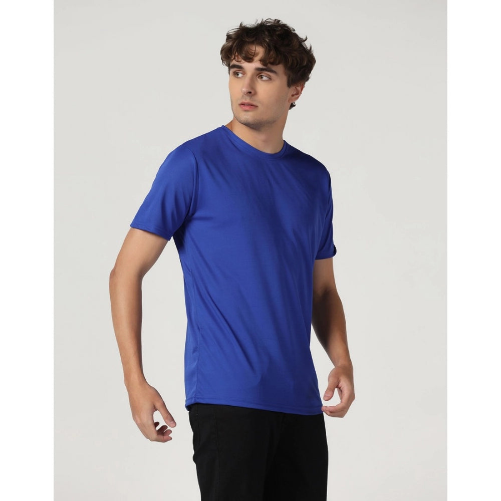 Men's Casual Half Sleeve Solid Polyester Round Neck T-shirt (Royal)