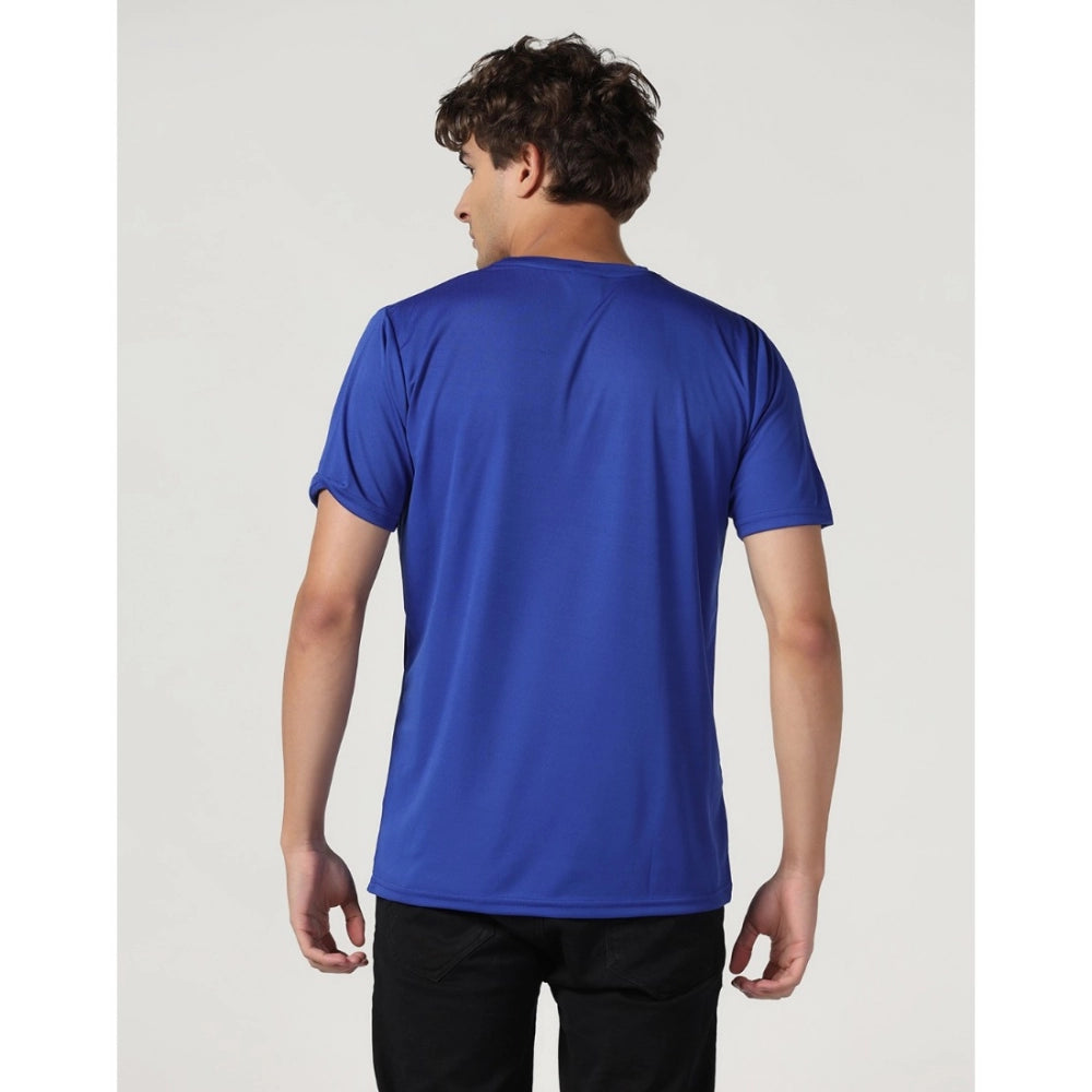 Men's Casual Half Sleeve Solid Polyester Round Neck T-shirt (Royal)