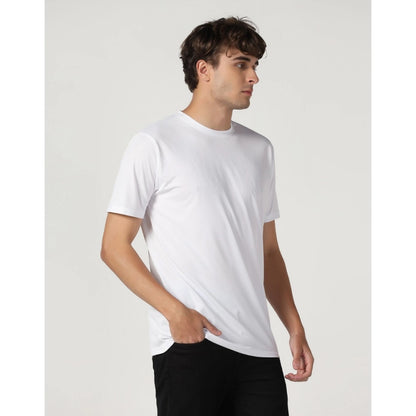 Men's Casual Half Sleeve Solid Polyester Round Neck T-shirt (White)