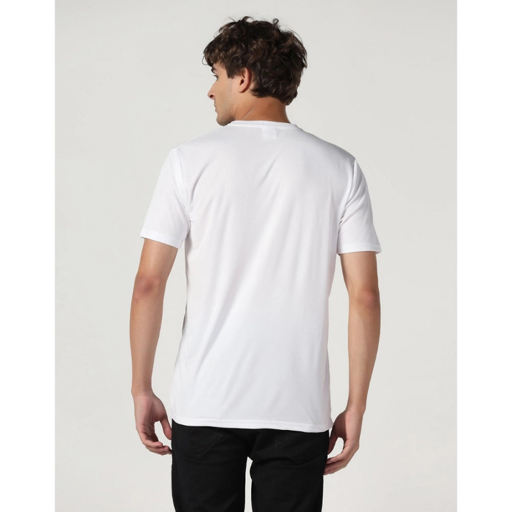 Men's Casual Half Sleeve Solid Polyester Round Neck T-shirt (White)