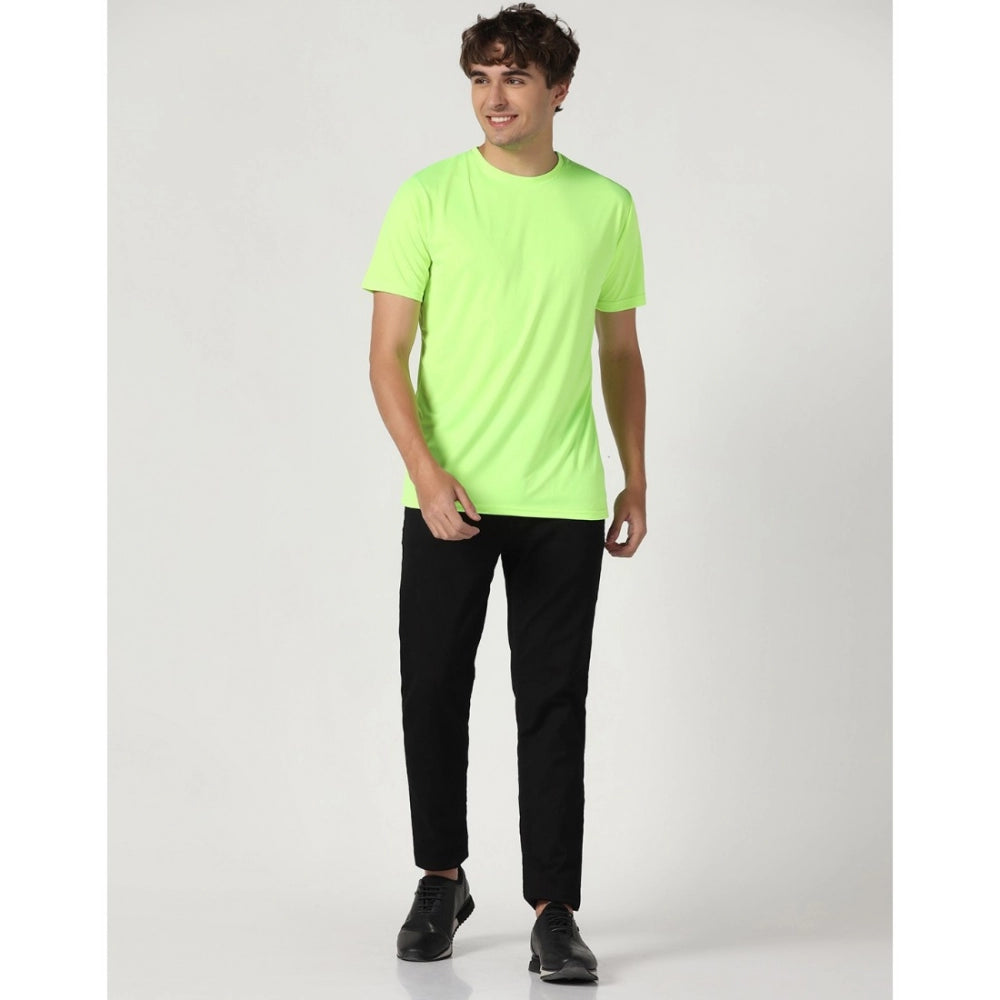 Men's Casual Half Sleeve Solid Polyester Round Neck T-shirt (Neon)