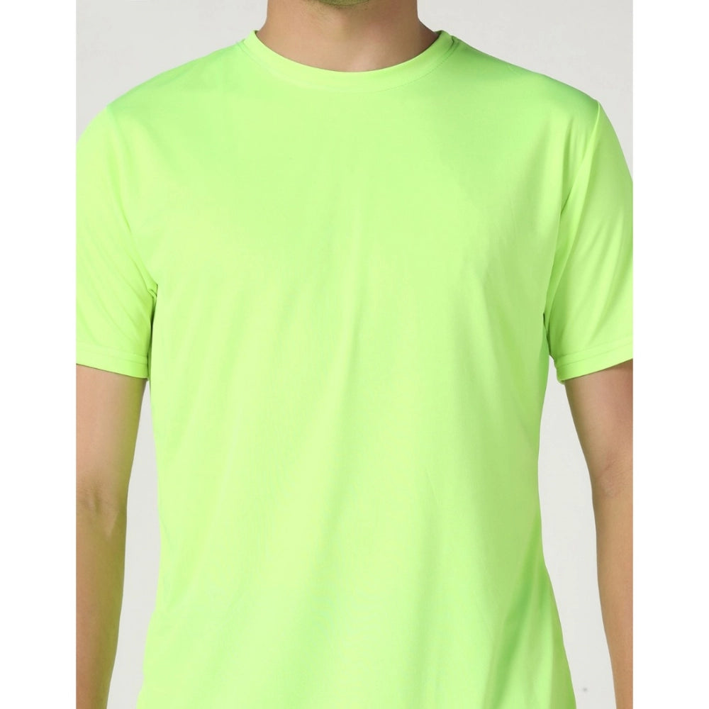 Men's Casual Half Sleeve Solid Polyester Round Neck T-shirt (Neon)