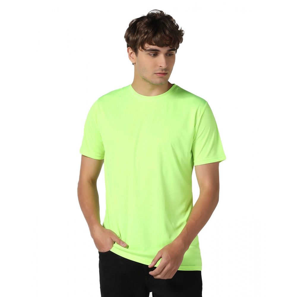 Men's Casual Half Sleeve Solid Polyester Round Neck T-shirt (Neon)