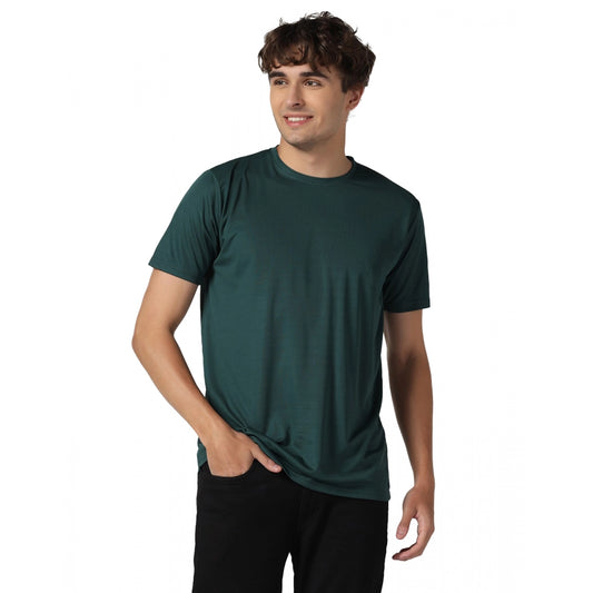 Men's Casual Half Sleeve Solid Polyester Round Neck T-shirt (Green)