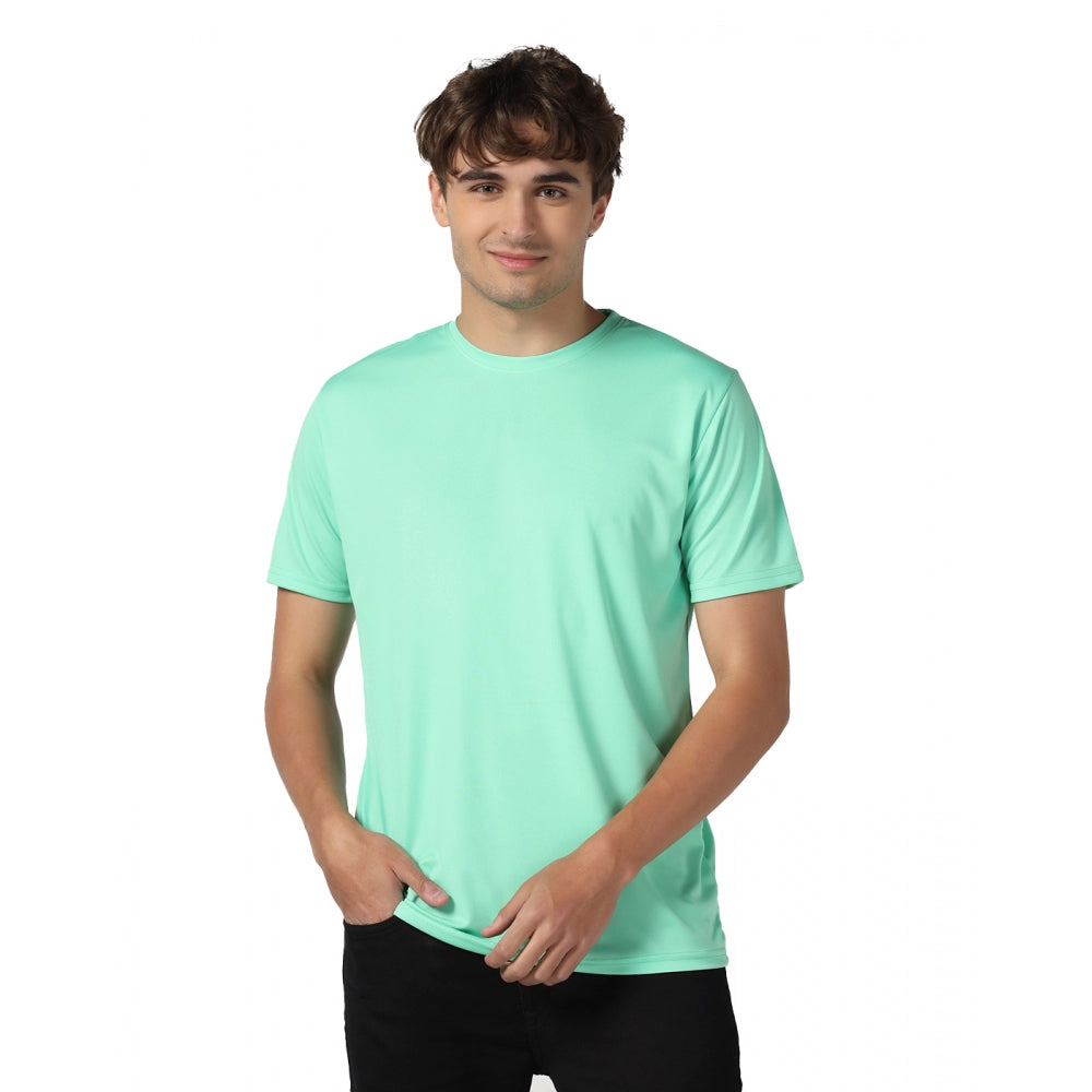 Men's Casual Half Sleeve Solid Polyester Round Neck T-shirt (Lgreen)