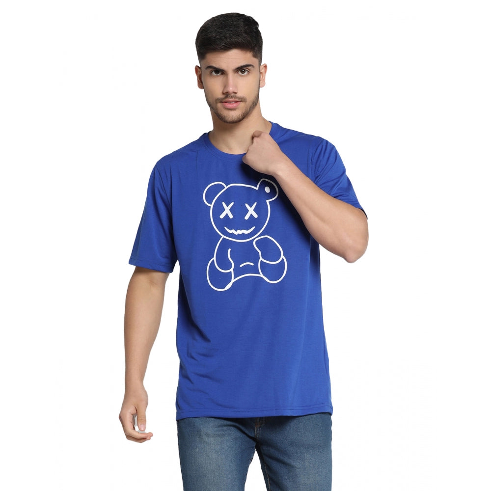 Men's Casual Half Sleeve Printed Cotton Blended Round Neck T-shirt (Royal)