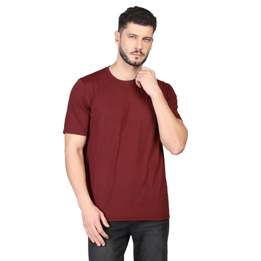 Men's Casual Half Sleeve Solid Cotton Blended Round Neck T-shirt (Maroon)