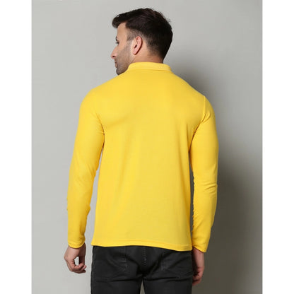 Men's Casual Full Sleeve Solid Cotton Blended Polo Neck T-shirt (Yellow)