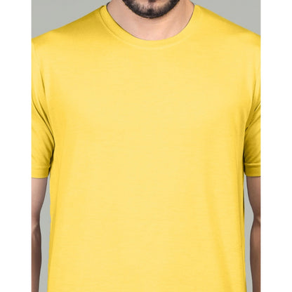 Men's Casual Half Sleeve Solid Cotton Blended Round Neck T-shirt (Yellow)