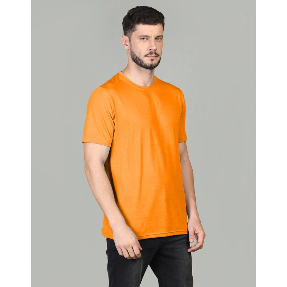 Men's Casual Half Sleeve Solid Cotton Blended Round Neck T-shirt (Orange)