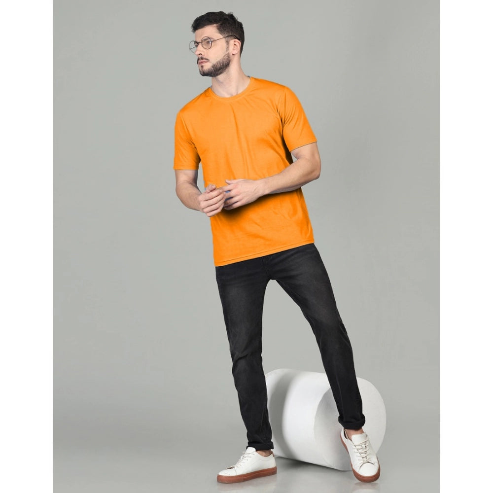 Men's Casual Half Sleeve Solid Cotton Blended Round Neck T-shirt (Orange)